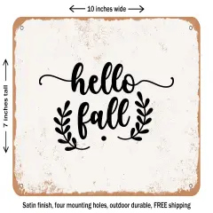 DECORATIVE METAL SIGN - Hello Fall6 - Vintage Rusty Look