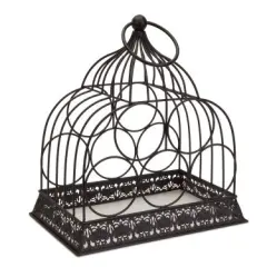 Melrose 15" Rustic Metal Birdcage 5-Bottle Decorative Wine Rack Holder Black
