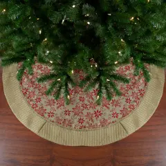 Northlight 48" Tan and Red Rustic Burlap Poinsettia Christmas Tree Skirt Brown