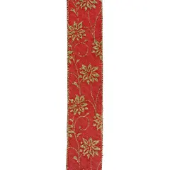 Northlight Club Pack of 12 Cranberry Red and Gold Poinsettia Wired Craft Ribbons 2.5" x 120 Yards