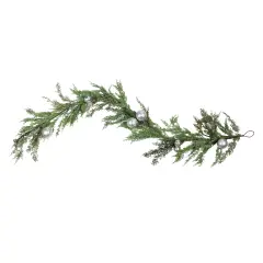 Select Artificials 5' Green and Silver Iced Cedar Christmas Garland with Ornaments Bells - Unlit