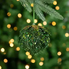 Northlight Sequin and Glitter Leaf Vines Christmas Ball Ornament - 4" - Green