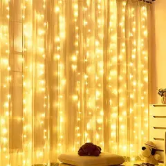 Perfect Holiday 300 LED USB Fairy Curtain Light With Remote - 8 Light Modes Warm white