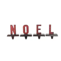 Northlight Buffalo Plaid "NOEL" Christmas Stocking Holder - 6" - Red and Black - Set of 4