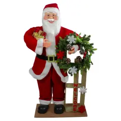 Northlight 3' Santa Claus Holding a Wooden Sleigh "Welcome" Christmas Sign Red