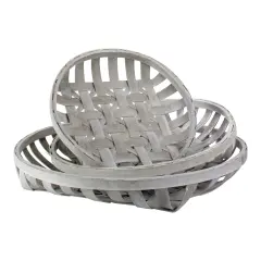 Raz Set of 3 White Washed Woven Baskets 23.5"