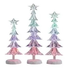 Roman Set of 3 Icy Crystal LED Christmas Tree with Star Christmas Tabletop Decors - 16" Clear