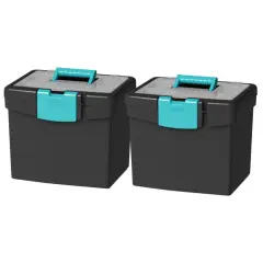 Storex Portable File Box, with XL Storage Lid, Black/Teal (Case of 2)