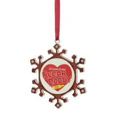 Northlight Snowflake "Sugar Daddy" Candy Logo Christmas Ornament - 3.5" - Red and Silver