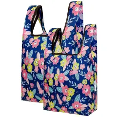 Wrapables JoliBag Collection Reusable Shopping Bag (Set of 2) Pink & Blue Flowers