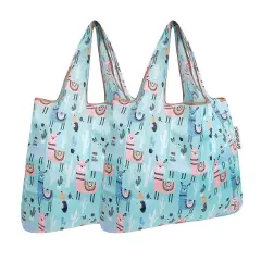 Wrapables Foldable Tote Nylon Reusable Grocery Bag (Set of 2) Llamas
