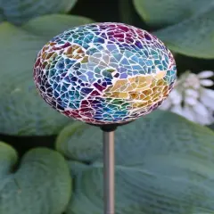 Solar Mosaic Glass Ball Garden Stake Color Change LED Light Outdoor Yard Decor