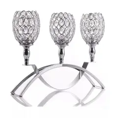 VINCIGANT 3 Arm Crystal Candle Stick Holders for Table Centerpiece