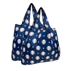 Wrapables Medium Foldable Tote Nylon Reusable Grocery Bag (Set of 2), Baseball