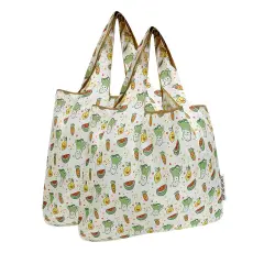 Wrapables Medium Foldable Tote Nylon Reusable Grocery Bag (Set of 2), Happy Food