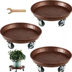 3 Packs Metal Plant Caddy with Wheels 13" Rolling Plant Stand Heavy Duty Plan
