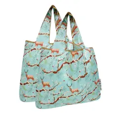 Wrapables Medium Foldable Tote Nylon Reusable Grocery Bag (Set of 2), Floral Deer