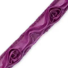10 yards of Ribbon Rosette w / Small Rosebud Trim | 10 yard cut Mauve