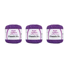 Aunt Lydia Classic Purple Crochet - 3 Pack of 350y/320m - Cotton - Gauge 10 - Crochet