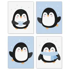 Big Dot of Happiness Winter Penguins - Unframed Holiday and Christmas Linen Paper Wall Art - Set of 4 - Artisms - 8 x 10 inches
