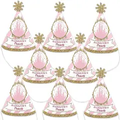 Big Dot of Happiness Little Princess Crown - Mini Cone Pink and Gold Princess Baby Shower or Birthday Party Hats - Small Little Party Hats - Set of 8