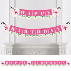 Big Dot of Happiness Pink Flamingo - Party Like a Pineapple - Tropical Summer Birthday Party Bunting Banner - Pink Party Decorations - Happy Birthday
