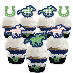 Big Dot of Happiness Kentucky Horse Derby - Cupcake Decoration - Horse Race Party Cupcake Wrappers and Treat Picks Kit - Set of 24