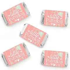 Big Dot of Happiness Girl Little Pumpkin - Mini Candy Bar Wrapper Stickers - Fall Birthday Party or Baby Shower Small Favors - 40 Count