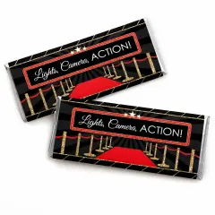 Big Dot of Happiness Red Carpet - Candy Bar Wrapper Movie Night Party Favors - Set of 24