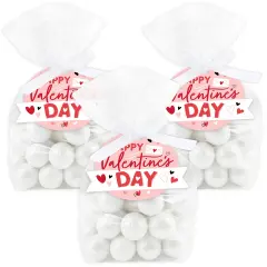 Big Dot of Happiness Happy Valentine&rsquo;s Day - Valentine Hearts Party Clear Goodie Favor Bags - Treat Bags With Tags - Set of 12