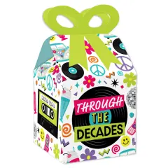 Big Dot of Happiness Through the Decades - Square Favor Gift Boxes - 50s, 60s, 70s, 80s, and 90s Party Bow Boxes - Set of 12