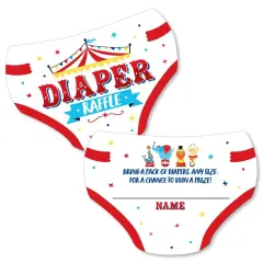 Big Dot of Happiness Carnival - Step Right Up Circus - Diaper Shaped Raffle Ticket Inserts - Carnival Baby Shower Diaper Raffle Game - Set of 24