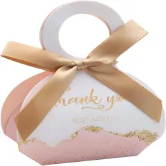 50 Pink Wedding & Party Favor Gift Boxes with Ribbons