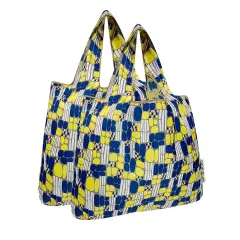 Wrapables Medium Foldable Tote Nylon Reusable Grocery Bag (Set of 2), Yellow Abstract