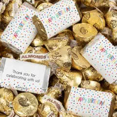 Birthday Candy Party Favors Hershey's Miniatures and Kisses - Colorful Dots Gold