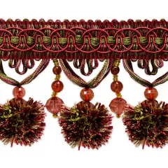 Zoe Ball & Bead Tassel Fringe Cranberry/ Sage