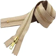 #5 Beige Closed Bottom Brass Upholstery YKK Zipper - Color: Beige #573 - Choose Your Length - Made in The United States (1 Zipper Per Pack) (48" Inches)