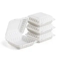 Northlight 250-Count Single Compartment Hinged White Take Out Containers - 6"