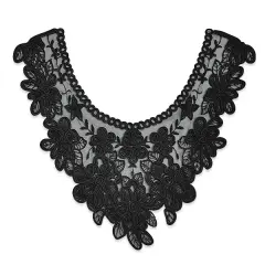 Juno Flower Lace Collar Applique/Patch 12" X 12" Black