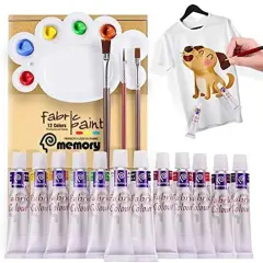 Colorful Fabric Paint Set for Clothes 12 Colors - Permanent Textile Paint Puffy Paint Kit for Shoes, Canvas - Non-Toxic Slick Painting Set for Adults, Beginner & Artists
