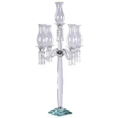 40-Inch Clear 5 Arm Crystal GLASS Candelabra Hurricane Taper CANDLE HOLDER