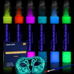 6 Pieces Fabric Paints, Glow in the Dark Paint -6 Colors x 30ml Long-Lasting Luminous Glow Acrylic Paint for T-Shirt, Canvas, Art Supplies, DIY Decoration
