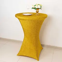 36" Metallic Fitted Spandex Cocktail Tablecloth Gold