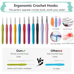 11 Size Crochet Hook Set with Soft Handle and Case Crochet Needle Kit for Beginners Knitting Needle Kit Yarn Crochet Kit 2mm(B) to 8mm(L)