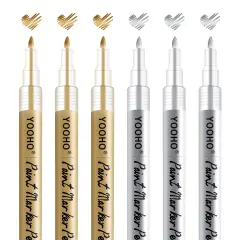 6 Pieces Paint Pen Gold Silver Metallic Permanent Acrylic Markers Set for Fabric Glass Rock Wooden Ceramic Leather Tire Painting, 0.7mm Extra Fine Tip (3pcs Gold+3pcs Silver)