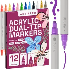ARTISTRO 12 Colors Acrylic Paint Pens, Acrylic Paint Markers Dual Tip (Fine 1mm + Dot 5mm), Acrylic Markers for Fabric, Canvas, Rock, Glass, Wood, Paper, DIY, Paint Markers for Kids and Adults