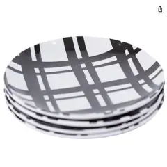 Black Plaid Melamine Plate Set &ndash; Reusable 6" Appetizer Plates (Set of 4), Durable, Stylish & Dishwasher Safe