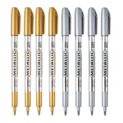 8 Pieces Metallic Marker Pens, Gold and Silver Metallic Permanent Markers for Artist Illustration, Crafts, Gift Card Making, Scrapbooking, Fabric, DIY Photo Album, Value