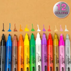 12 Color Paint Pens Acrylic Markers Set | For Rock Painting, Glass, Wood, Porcelain, Ceramic, Fabric, Paper, Kindness Rocks, Mugs, Calligraphy, Unique Arts and Crafts Supplies (Medium Point)
