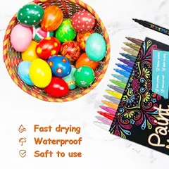 18 Colors Acrylic Paint Pens, Paint Markers for Rock Painting Wood Canvas Fabric Glass Ceramic Easter Eggs Pumpkin (0.7mm)